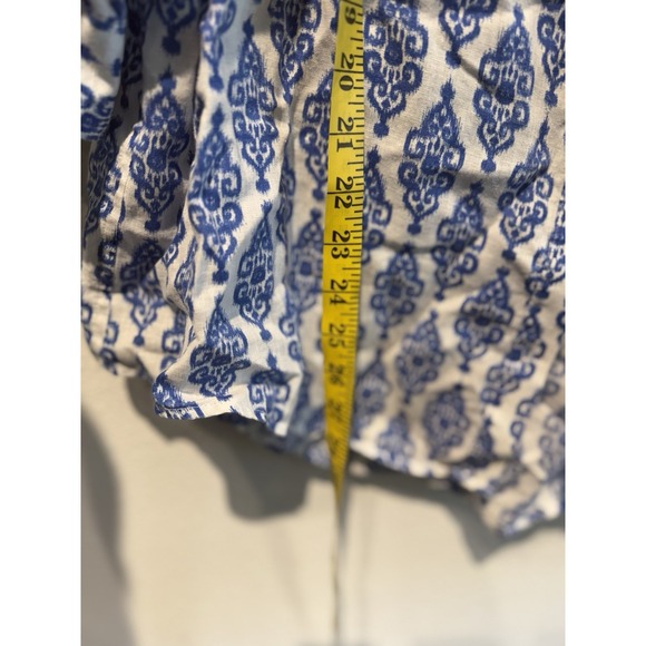 Chico's No Iron 100% Linen Button Down Blouse Size 3 (14/16) Blue Ikat Work Chic - Picture 10 of 10